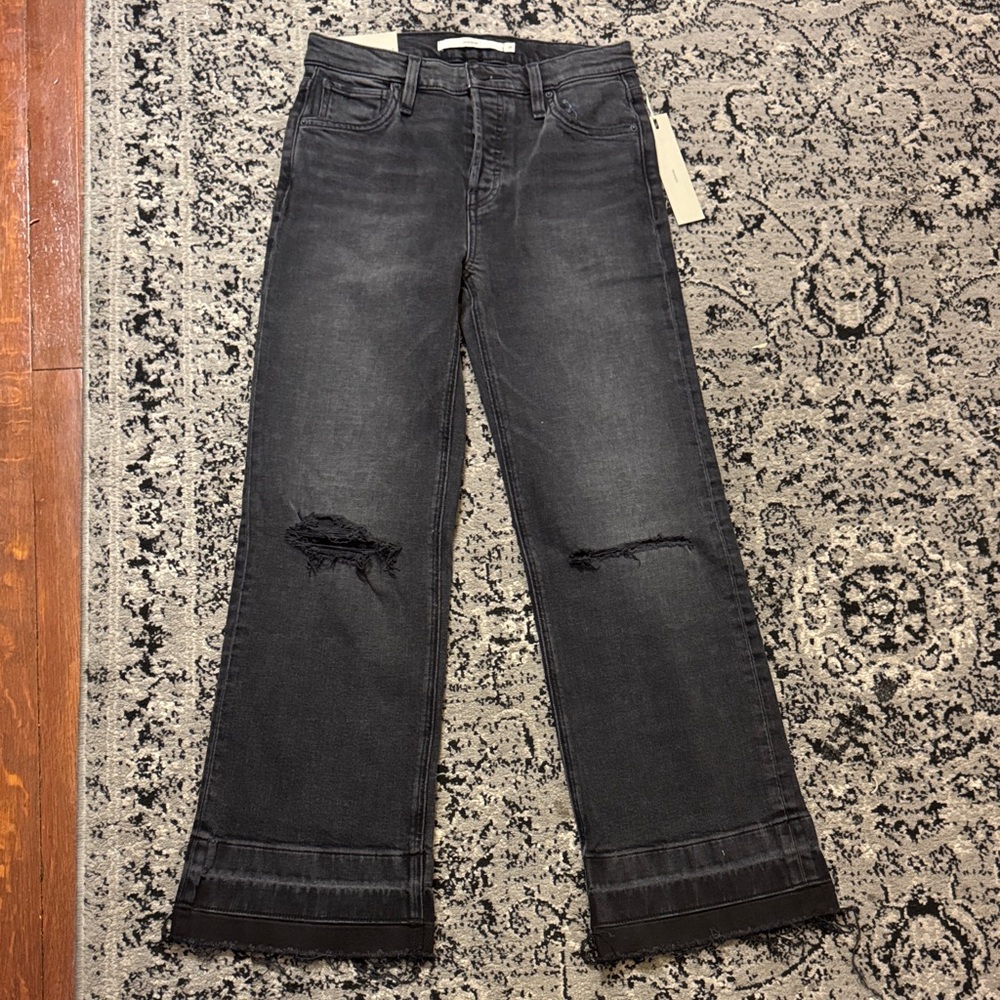Women's Black Distressed wide leg Jeans